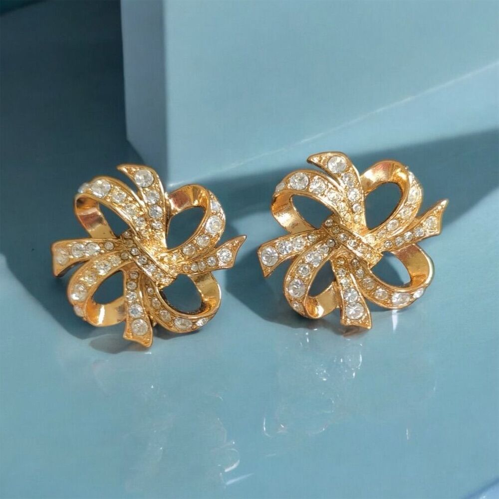 Vintage Kenneth Jay Lane Gold Bow Clip-On Earrings Special Occasion